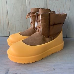 Brown & Yellow Women's Winter Rain Boots
